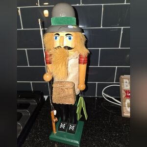 Vintage 14” Wooden Nutcracker, Lifestyle Studios, Basket Pole Fish